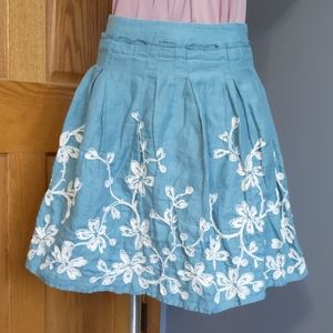 Talbot's Linen Floral Embroidered Circle Skirt